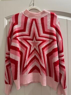 SHEIN Pink & Red Star-Pattern Sweater